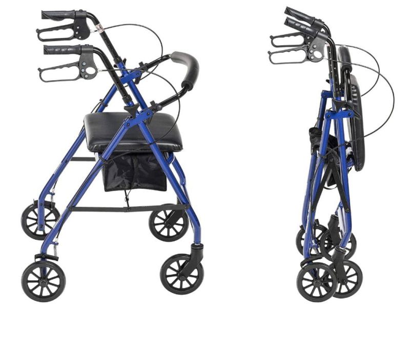 Classic Medical Aluminum Rollator Walker, 4 Wheel Foldable Disabled Scooter with Seat Bag