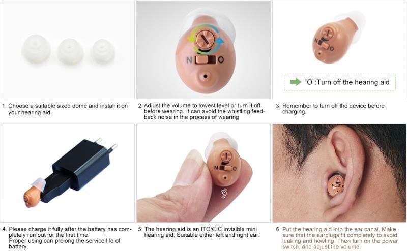 in Ear Rechargeable Hearing Aid Invisible Earphone Sound Amplifier Domes and USB Charger Portable Case Analog G17