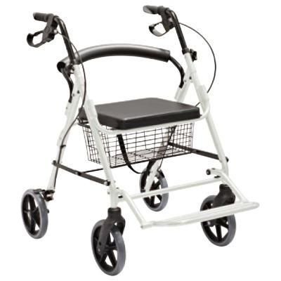 Rollator Walker with Folding Footrest PVC Soft Cushion Detached Backrest Height Adjust Transport Aluminum Rollator