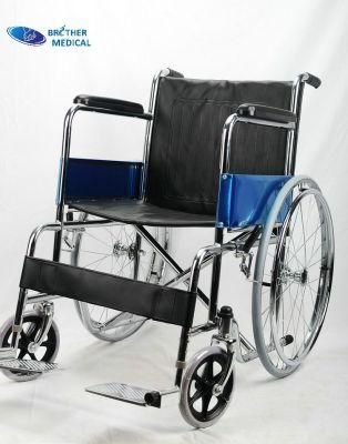Chromed Steel Frame Adults Lightweight Manual Wheelchair with Backrest