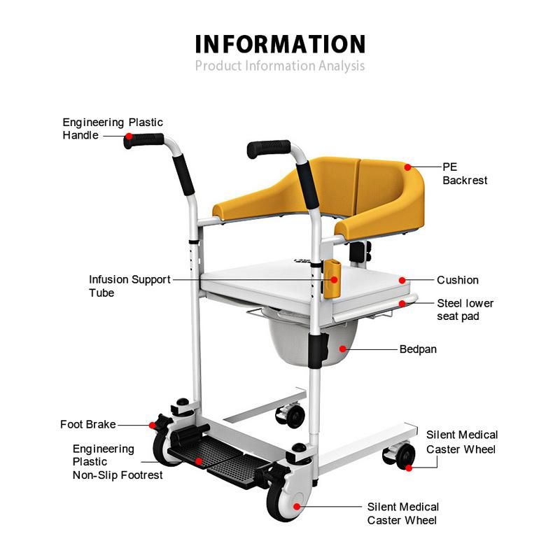 Transfer Chair for Elderly Disabled Load-Bearing 120kg Commode Wheelchair