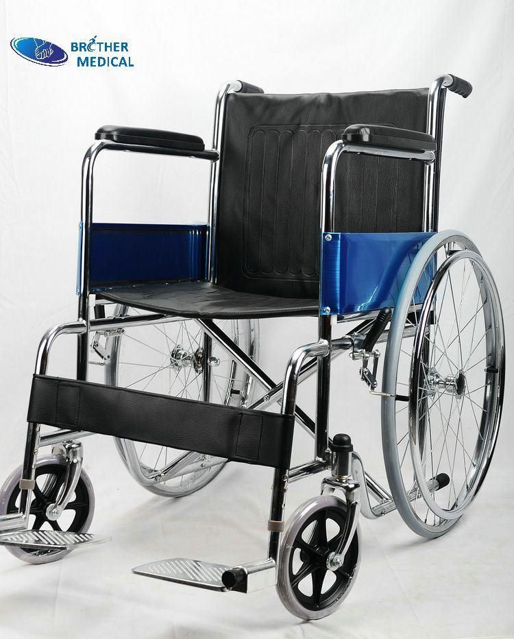 Chromed Steel Frame Adults Lightweight Manual Wheelchair with Backrest
