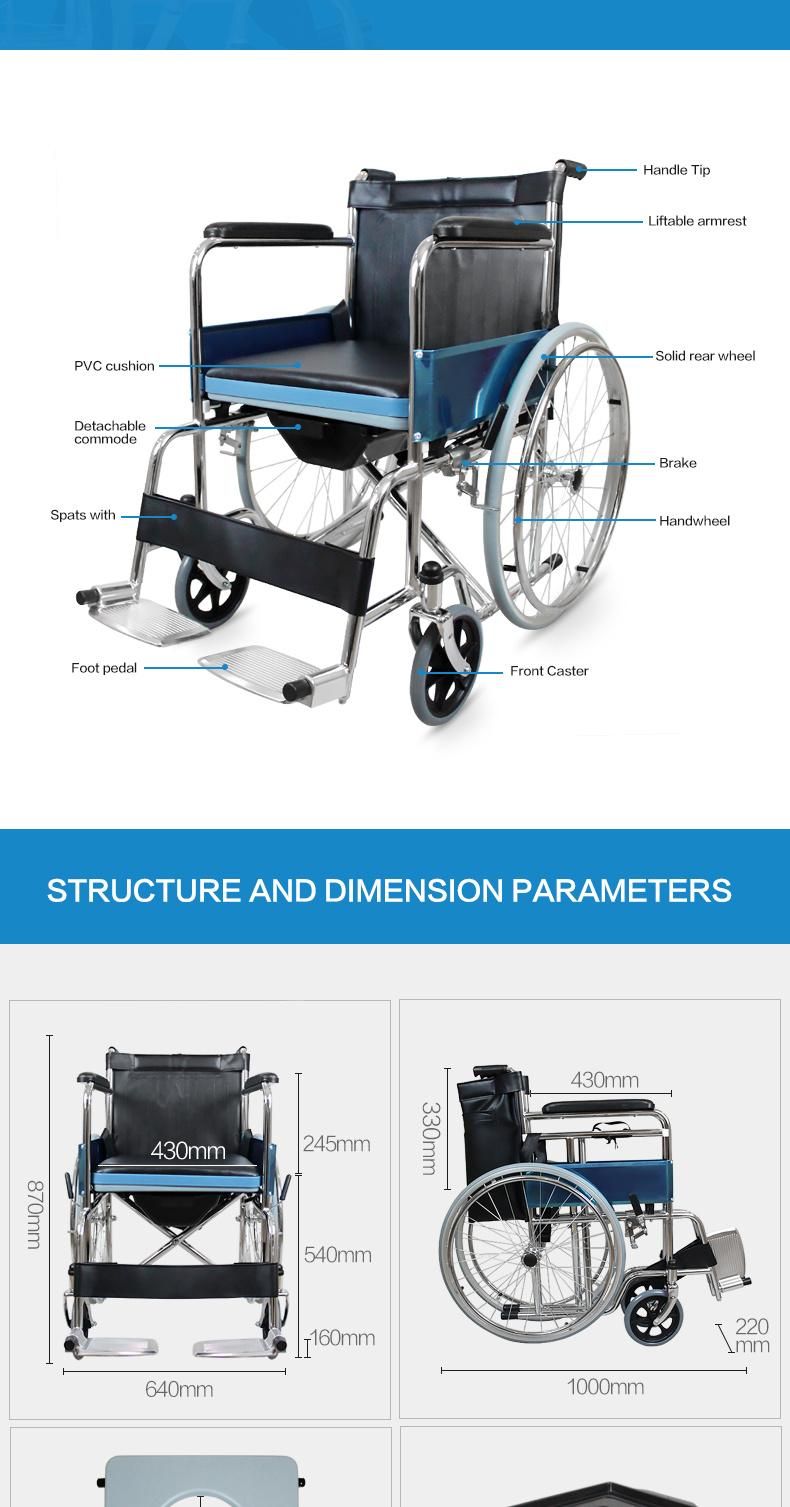 Hq609 High Quality Medical Manuel Folding Wheelchair with Commode