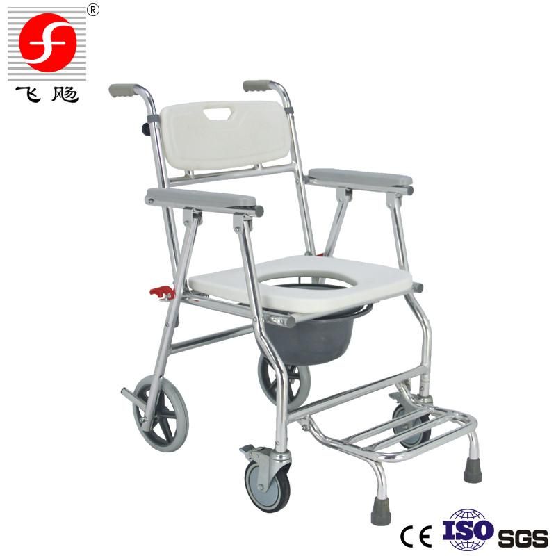Homecare Medical Aluminum Mobile Toilet Commode Wheelchair with Toilet Seat