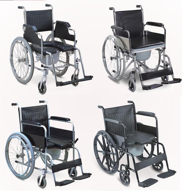 Elderly Disabled Medical Manual Aluminum Steel Transfer Transport Fold Commode Wheelchair