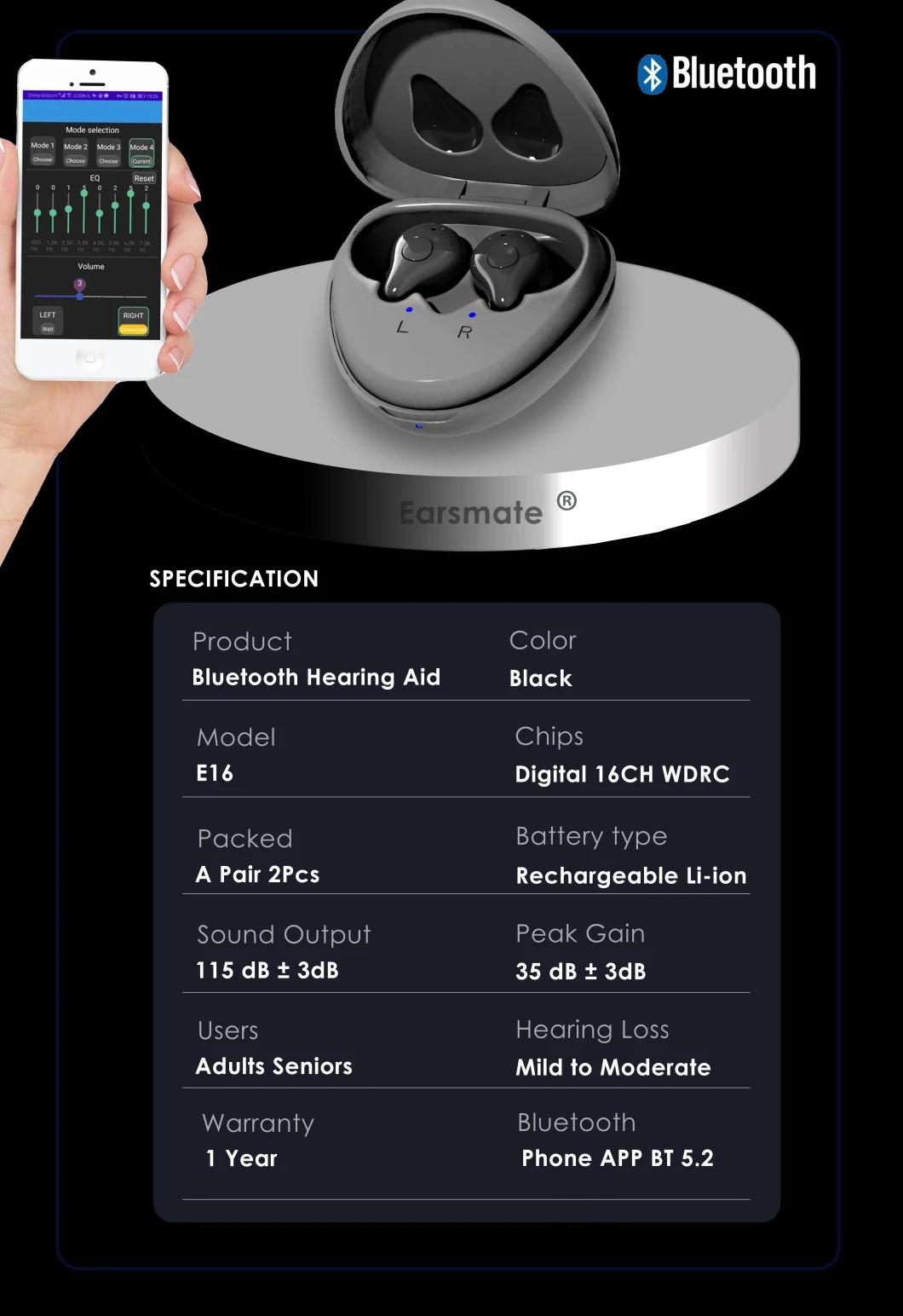 Behind The Ear Rechargeable Hearing Aids Hearing Aid for Deafness Bluetooth Headphone for Music and TV Watching at Cheap Price by Earsmate
