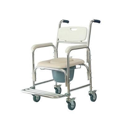 Manufacturer High Class Elderly Aluminum Mobile Toilet Folding Commode Bath Chair