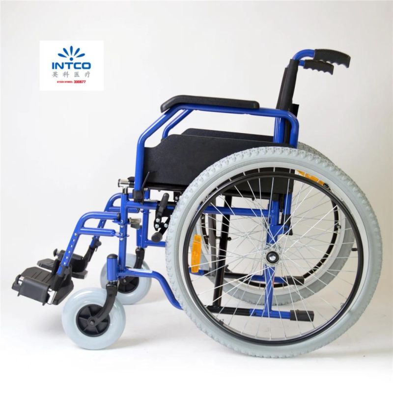 Medical Equipment Steel Folding Manual Mobility Wheelchair with Mountain Tires