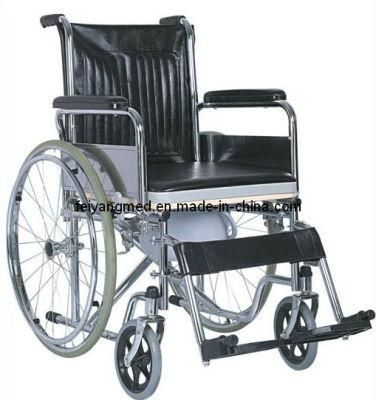 High Quality Folding Manual Commode Wheelchair with Detachable Armrest