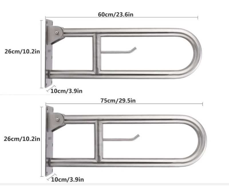 Commode Chair Stainless Steel Toilet Safety Rails, Bathroom Grab Bar with Paper Holder