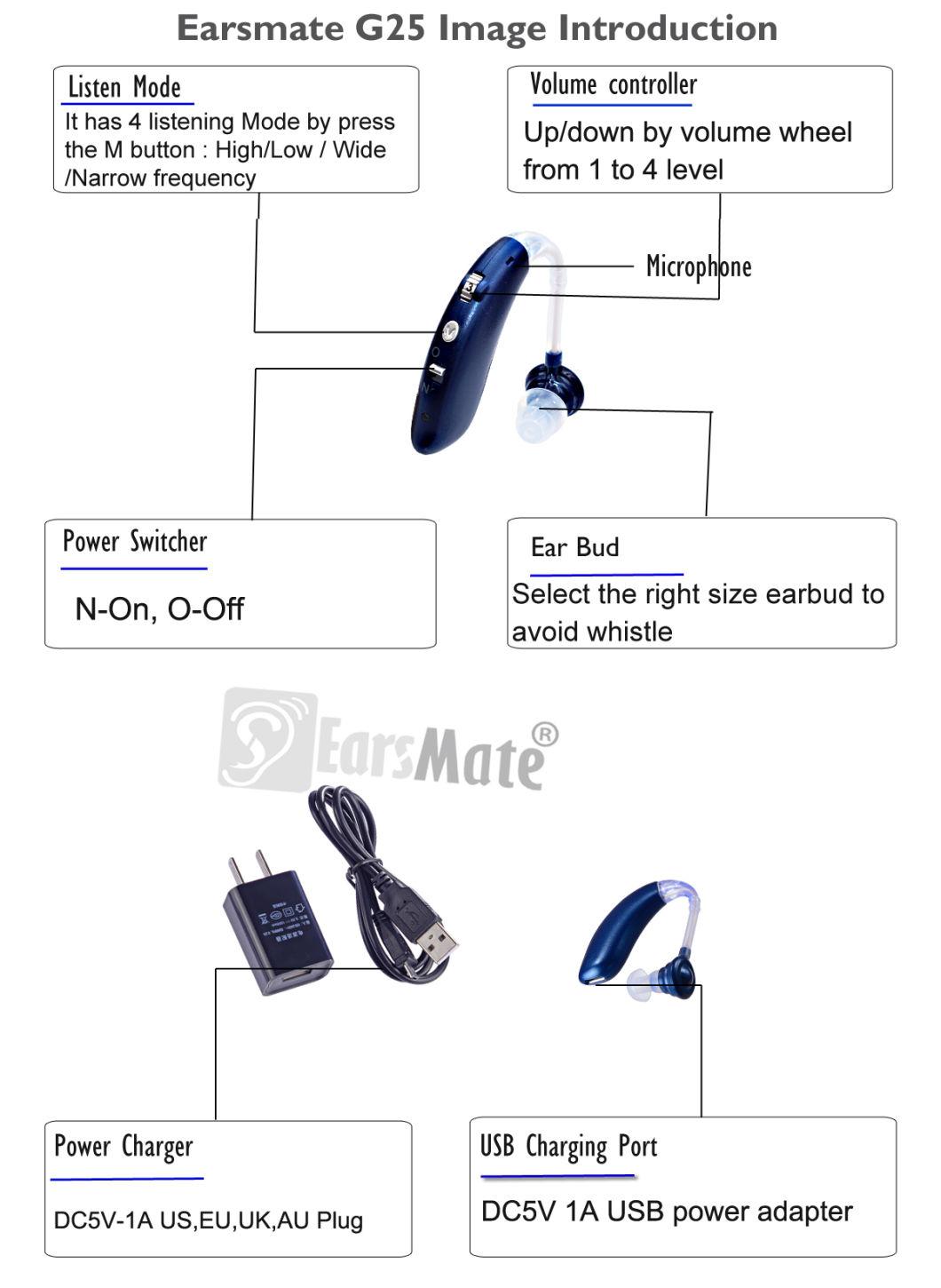 Earsmate Pair Rechargeable Hearing Aids with Noise Cancellation and Volume Control Pack of 2
