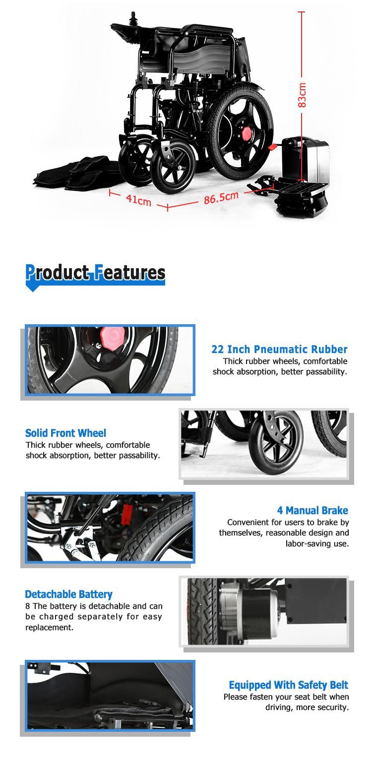 Folding Steel Frame Powered Electric Wheelchair for Handicapped and Elderly