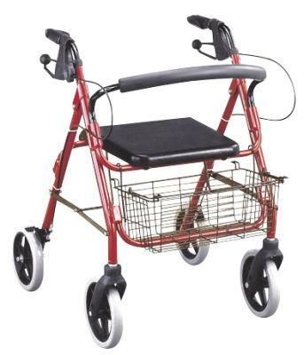 Aluminum Walker 8&quot; Wheels Liquid Coating Frame Detachable Soft Backrest with Basket Rollator