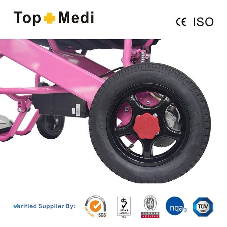 Unique Fashion Pink Color Aluminum Alloy Foldable Electric Wheelchair for Elderly