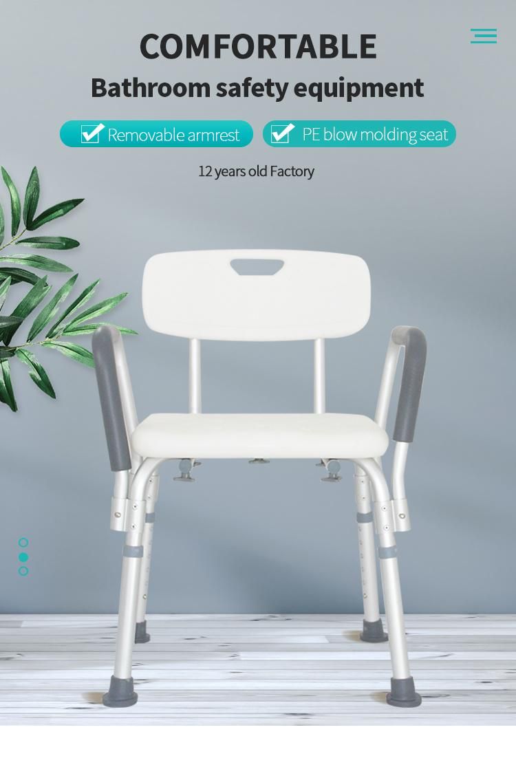 Tool Free Medical Bath Seat Aluminum Chair Shower with Back and Arms