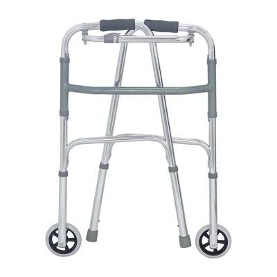 One Button Folding Aluminum Adults Mobility Orthopedic Walker with Wheels for Disabled