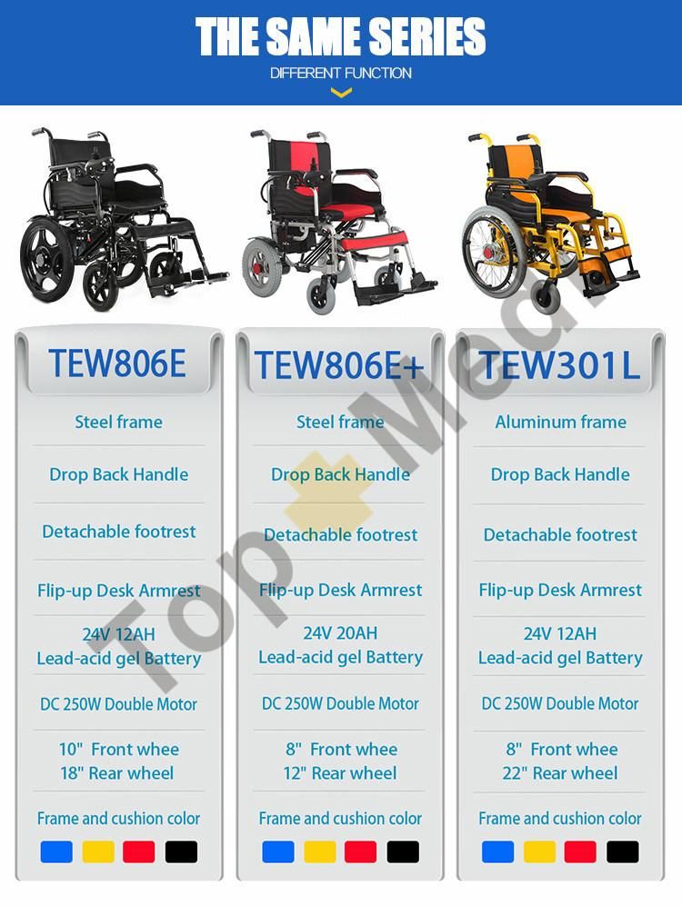 250W Motor Topmedi Silla De Ruedas Motorized Foldable Mobility Electric Wheelchair
