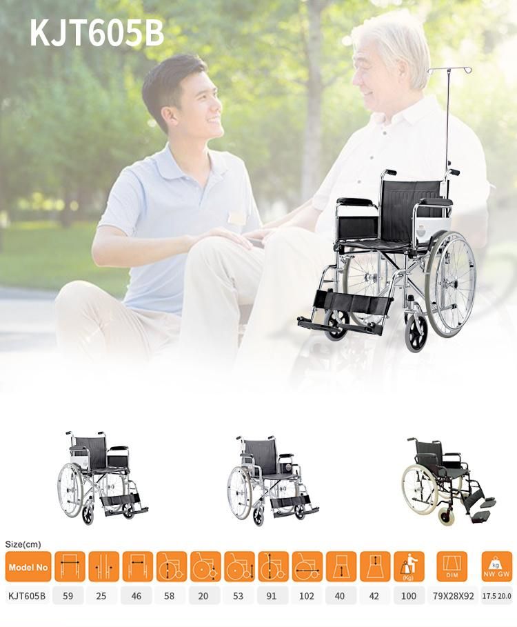 Flip up Armrest, Detachable Footrest Steel Manual Wheelchair