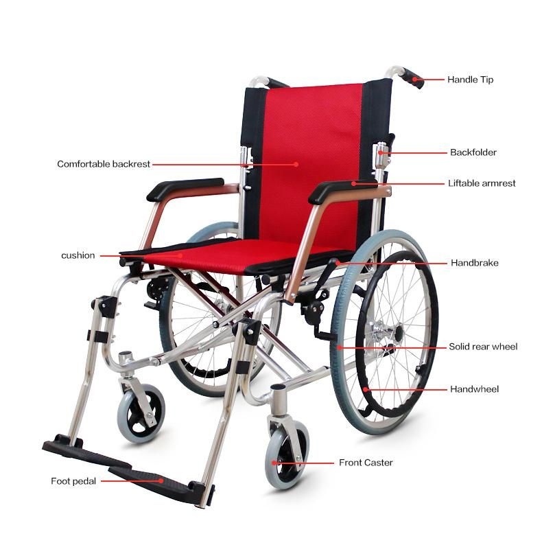 Portable Lightweight Aluminum Transport Manual Wheelchair for Disabled and Elderly