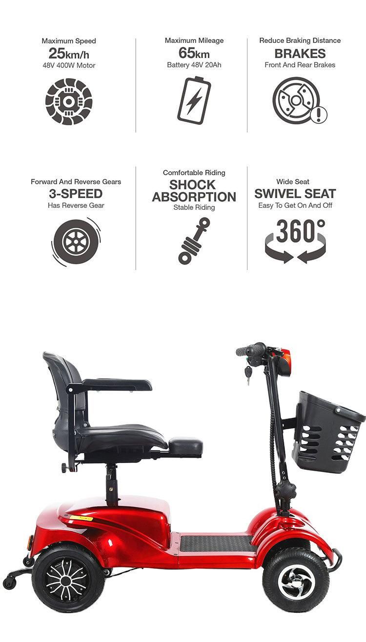 Travel 4 Wheels Elderly Electric Scooter Disabled Folding Mobility Scooter for Seniors