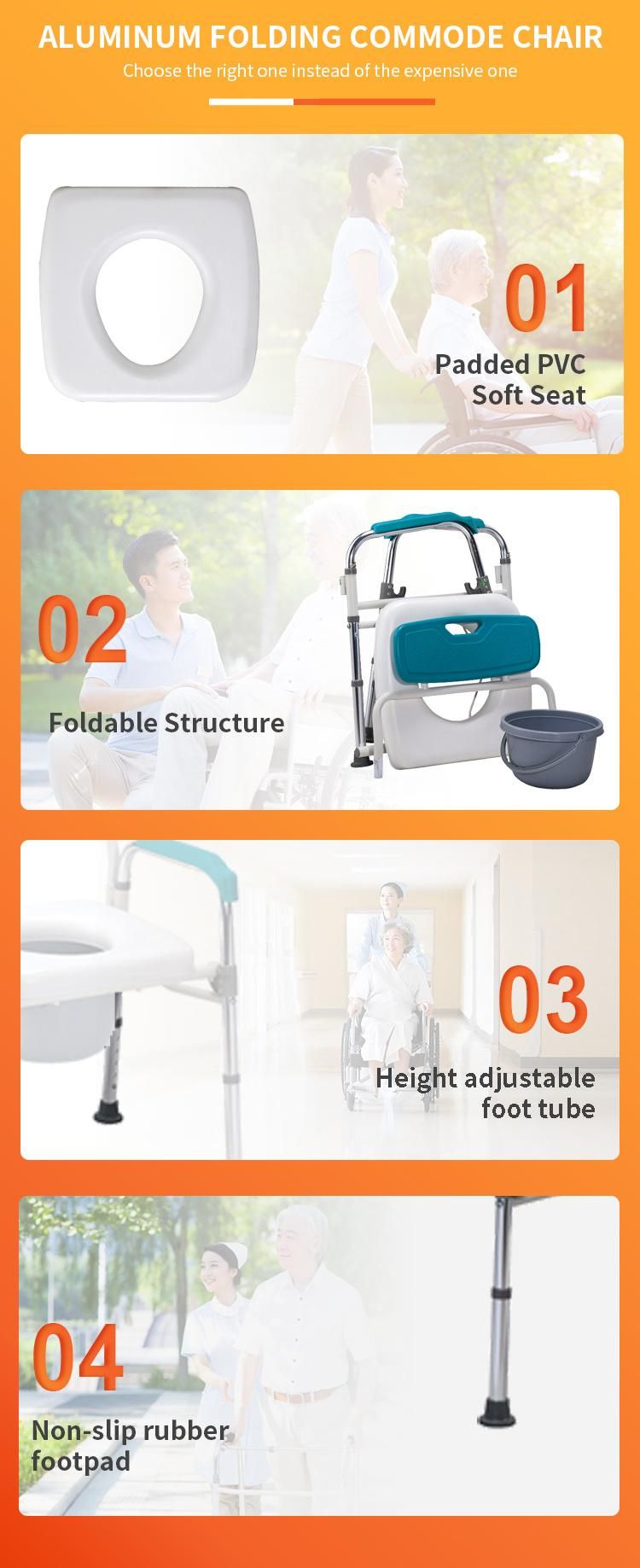 Commodechair Toilet Chair Hospital Use Foldable and Portable Commode Chair for Disable People Aluminum Commode Chair