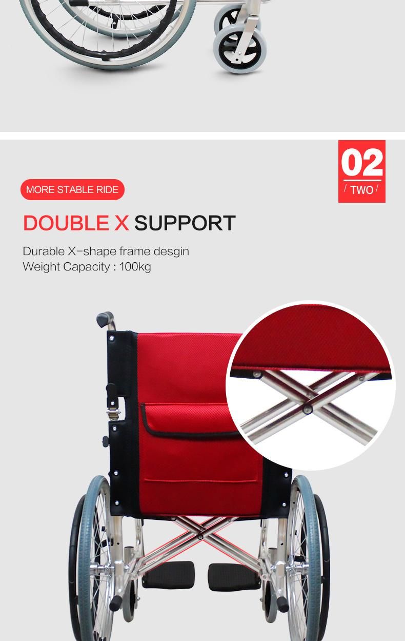 Portable Lightweight Aluminum Transport Manual Wheelchair for Disabled and Elderly