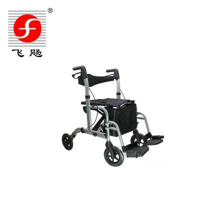 2-in-1 Aluminum Rollator Transport Chair Walker for Eldelry Walking Aid