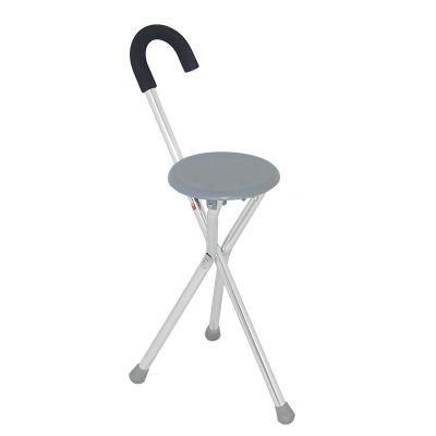Aluminum Adjustable Walking Stick with Chair Folding Stool Cane