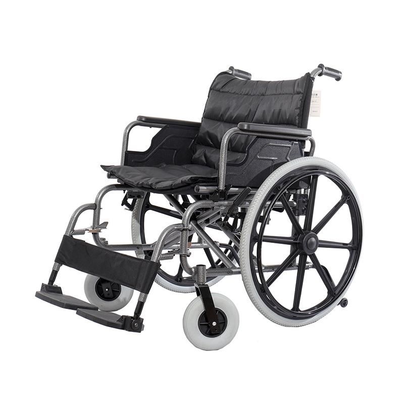 Heavy Duty Bariatric Manual Folding Steel Wheelchair with Detachable Armrest