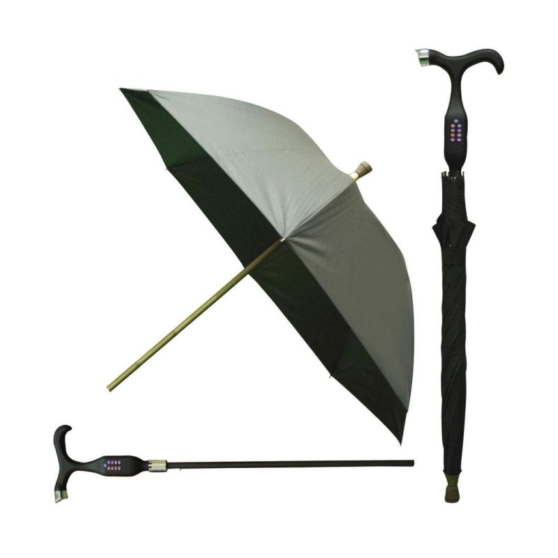 Adjustable Height Crutch Handle Walking Stick Cane Straight Pongee Umbrella