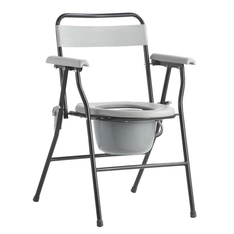 Folding Commode Chair Light Weight Medical Appliances Steel Chair with Bucket with Backrest High Quality Cheapest Price for Disabled People