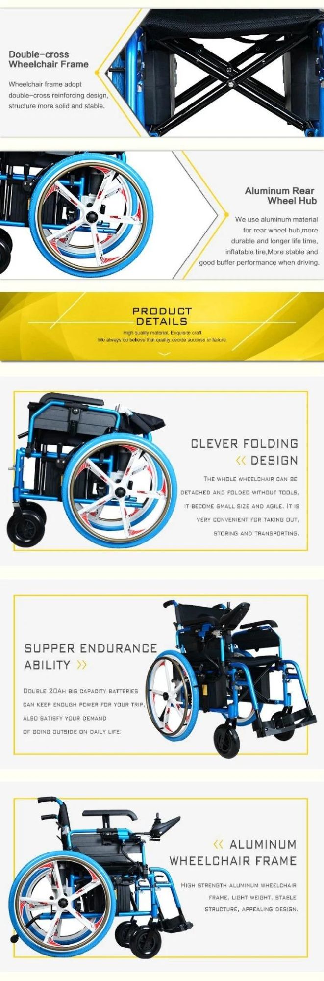 Easy Folding Electric Wheelchair Power Wheelchair for Handicapped