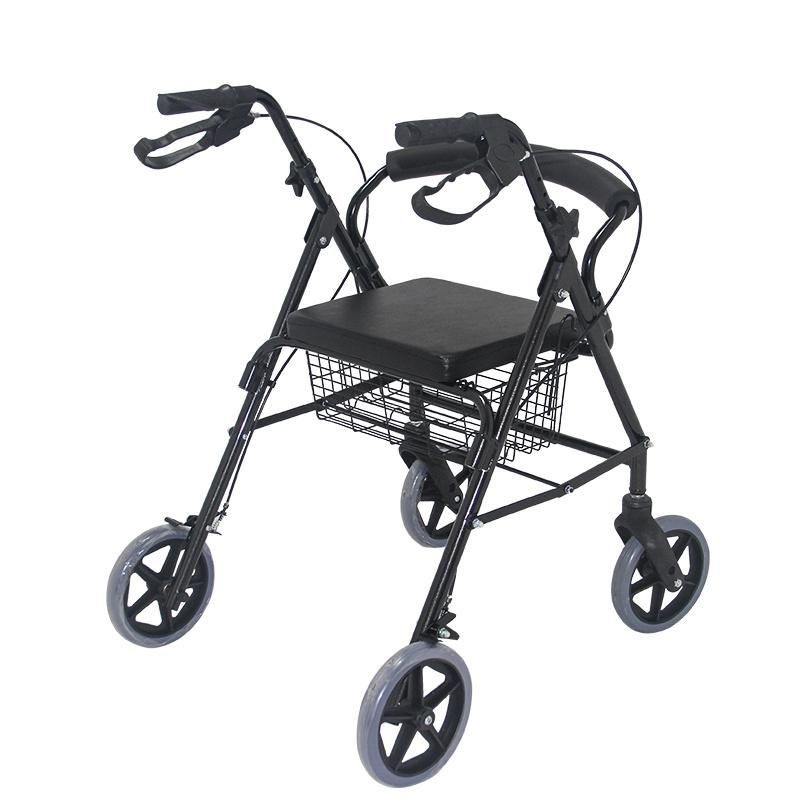 Aluminum Rollator Foldable Walker Frame for Elder 4 Wheel Rollator Walker with Seat