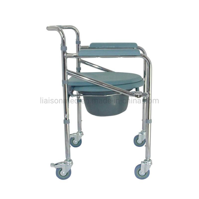 Mn-Dby001 Medical Multifunctional Folding Adjustable Aluminum Steel Commode Shower Chair