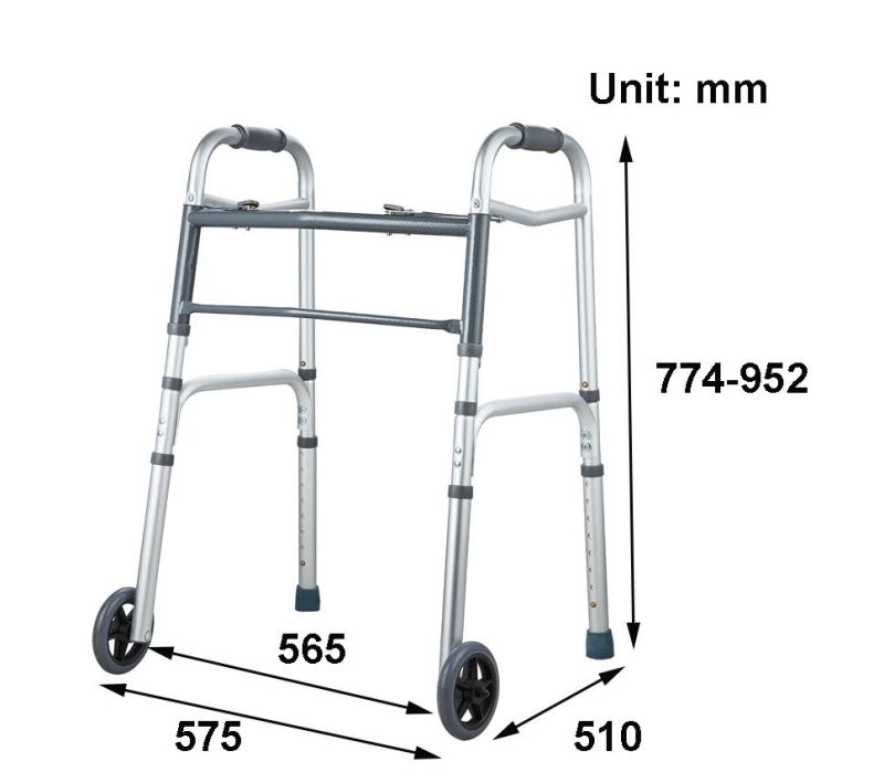 Rollator Walker Dual Button Kd Folding Alumlinum Walker with 2 Wheels