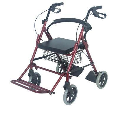 Lightweight Aluminium Rollator Walker with Folding Footrest for Elderly