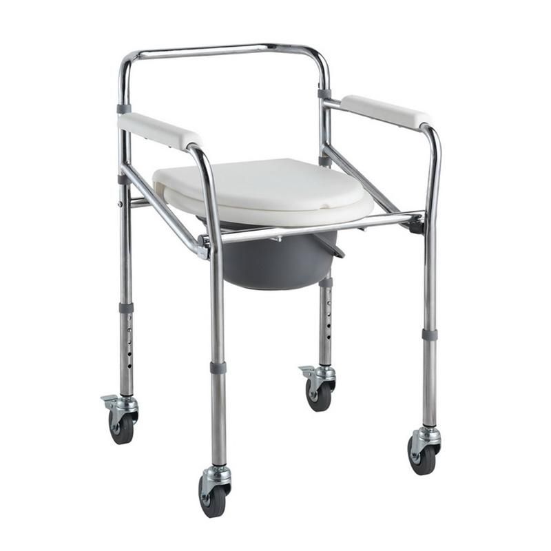 Home Care with Wheel Height Adjust Lightweight Commode Toilet Chair Elderly/Disable Patient People Rehabilitation Products Aluminu Nursing Safety Seat