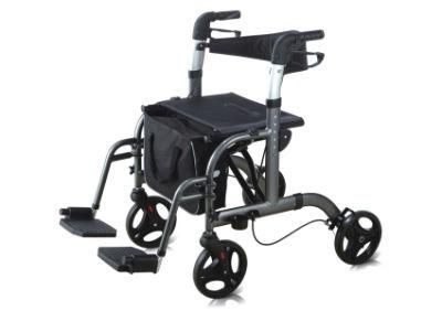 Medical Foldable Aluminum Light Weight Mobility Walker Wheel Chair Rollator with Footrest