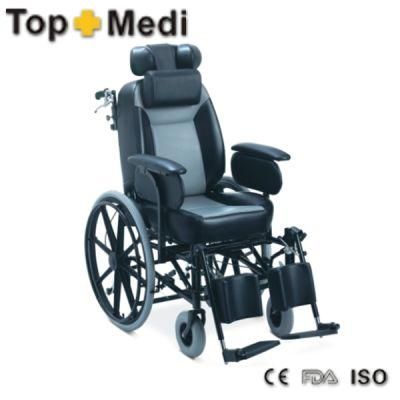 Topmedi Reclining Steel Wheelchair with Comfortable Cushion