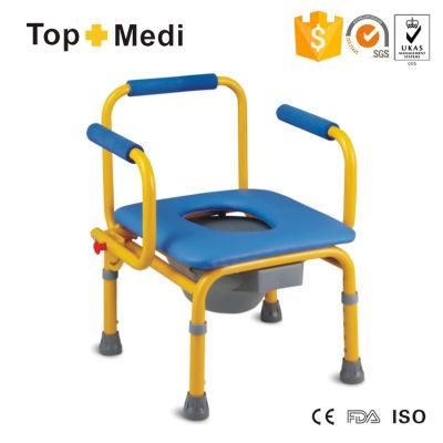 Hot Sale Stainless Steel Soft Seat Children Commode Chair with Flip-up Armrest