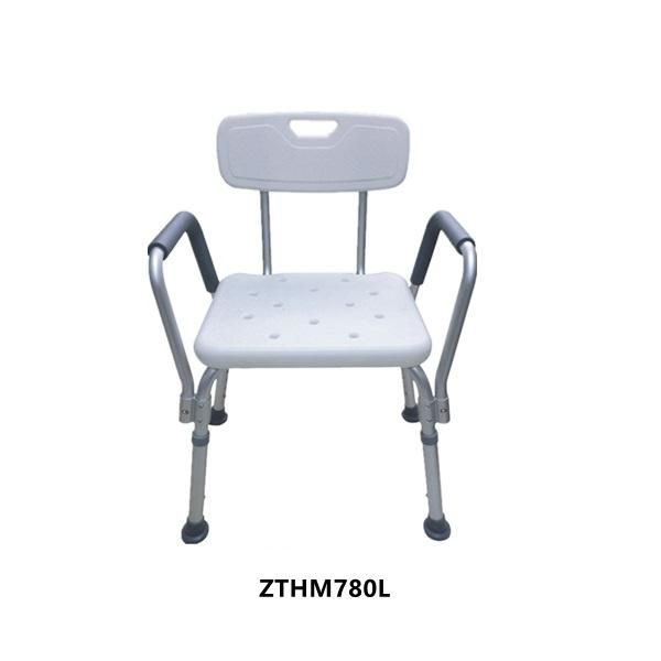 Aluminum Lightweight Easy Carry Shower Chair Adjustable Height Anti-Slip Foot Glue Bath Bench with White Color PE Seat Cushion Without Backrest in Bathroom
