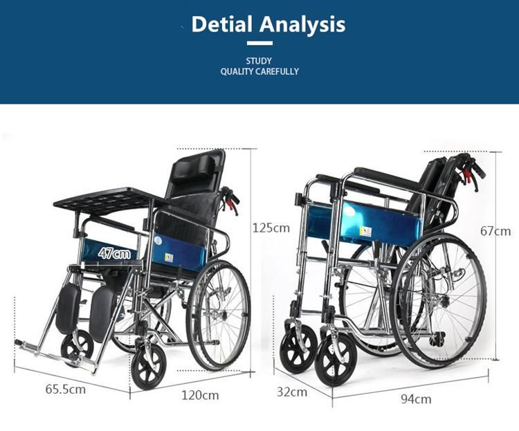 Steel Orthopaedic Legrests Manual Wheelchair with Toilet Seat