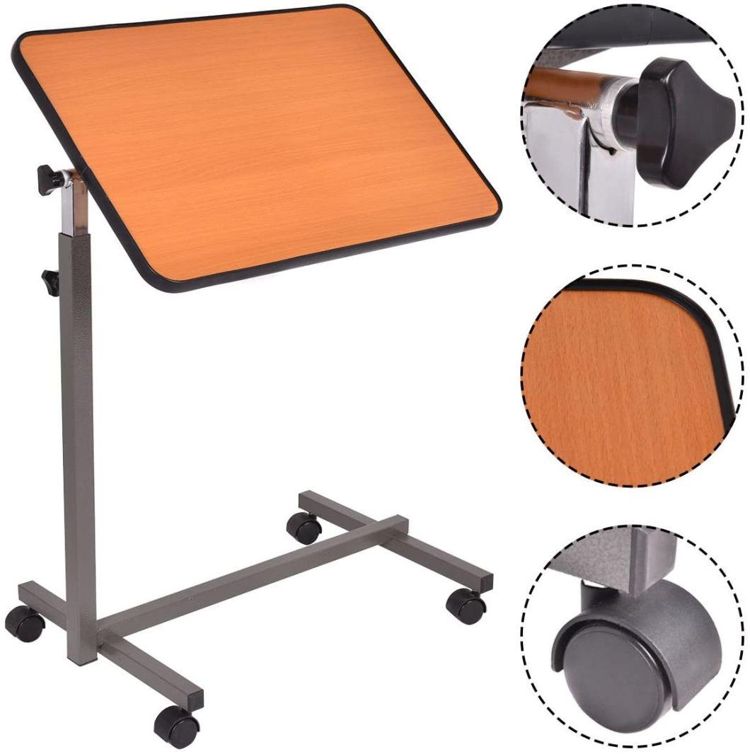 Overbed Table Portable Desk with Castor Wheels Mobility Aid