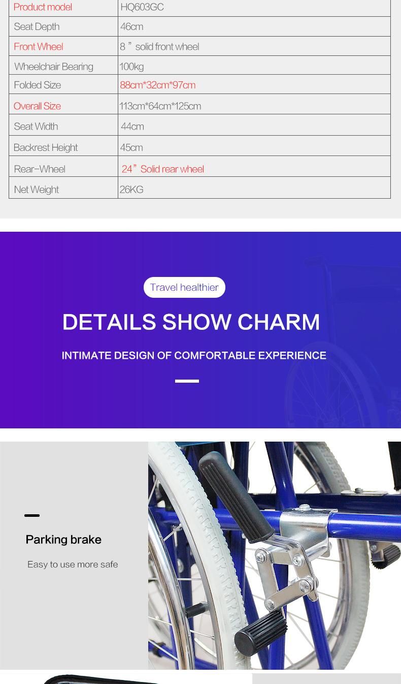 Hanqi Hq603gc High Quality Manual Wheelchair for Disable