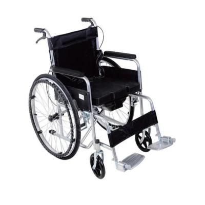 Rehabilitation Steel Use Manual Folding Commode Wheelchair for Elderly