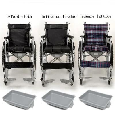 with CE Approved Elder Folding Transport Manual Commode Wheelchair