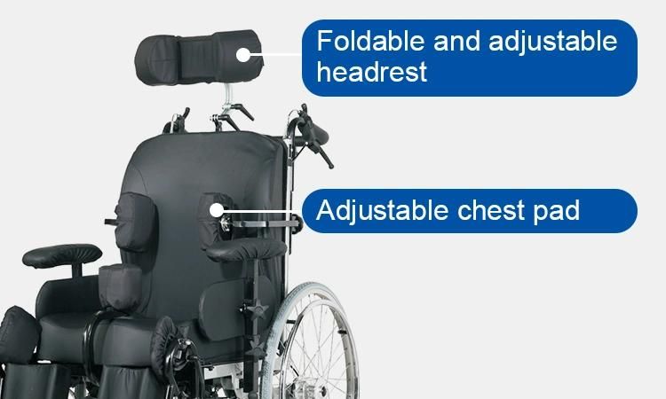 Lotus Lt997-46 Cerebral Palsy Steel Wheelchair Adjustable Armrest & Headrest Elevating Footrest Manual Wheelchair Cerebral Children and Adult Palsy Wheelchair