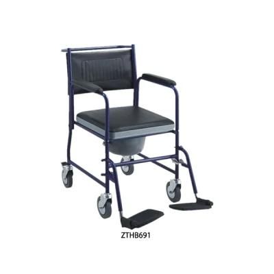 Cheap Price Folding Bathroom Commode Chair with Bucket Patient Toilet Chair Wheelchair for Elderly Steel Commode Wheel Chair