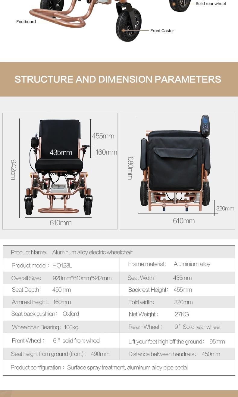 Hanqi Hq123L High-Quality Comfortable Electric Wheelchair with Electromechanical Folding