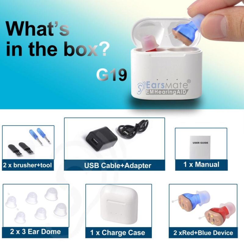 New Cic in Ear Hearing Aid Rechargeable Case Like Bluetooth Non Programmable Analog Voice Hearing Sound Amplifier Aids Product for Ear Deaf Assist Cheap Price